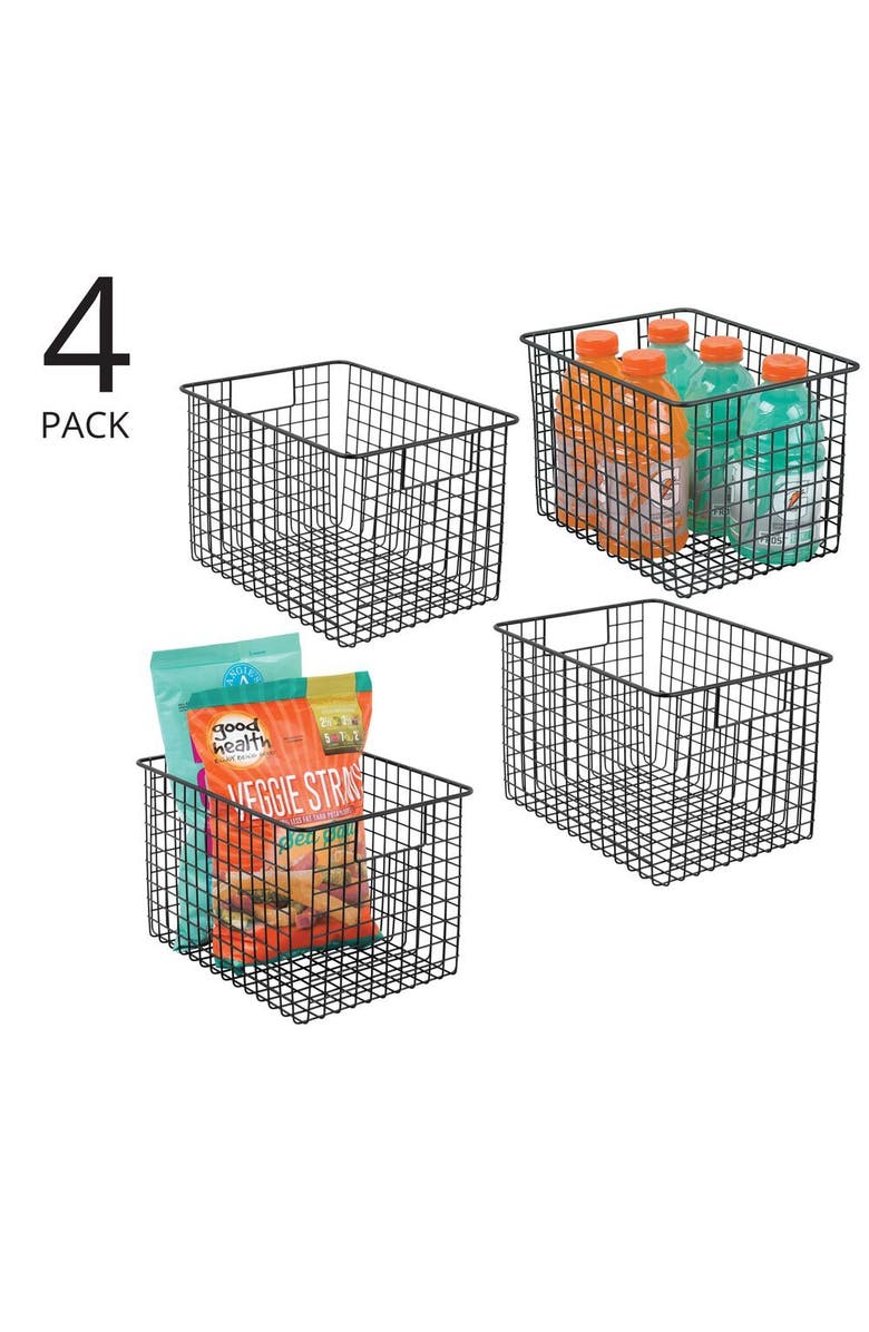 mDesign Metal Wire Food Organizer Basket with Built-In Handles  12 x 9 x 8 - 4 Pack, Alternate, color, 