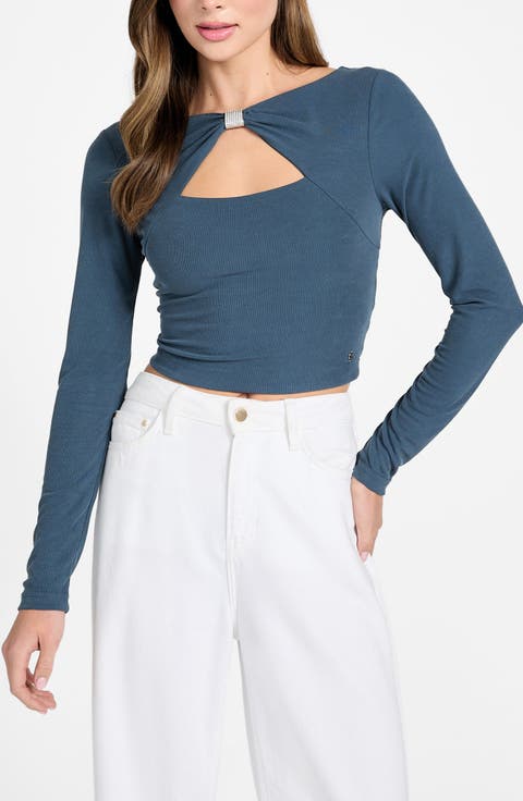 Milena Rhinestone Accent Cutout Top