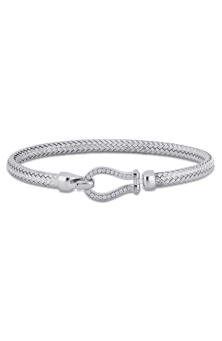 Julianna B. Cubic Zirconia Weave Bangle Bracelet Sterling Silver, Main, color, Sterling Silver