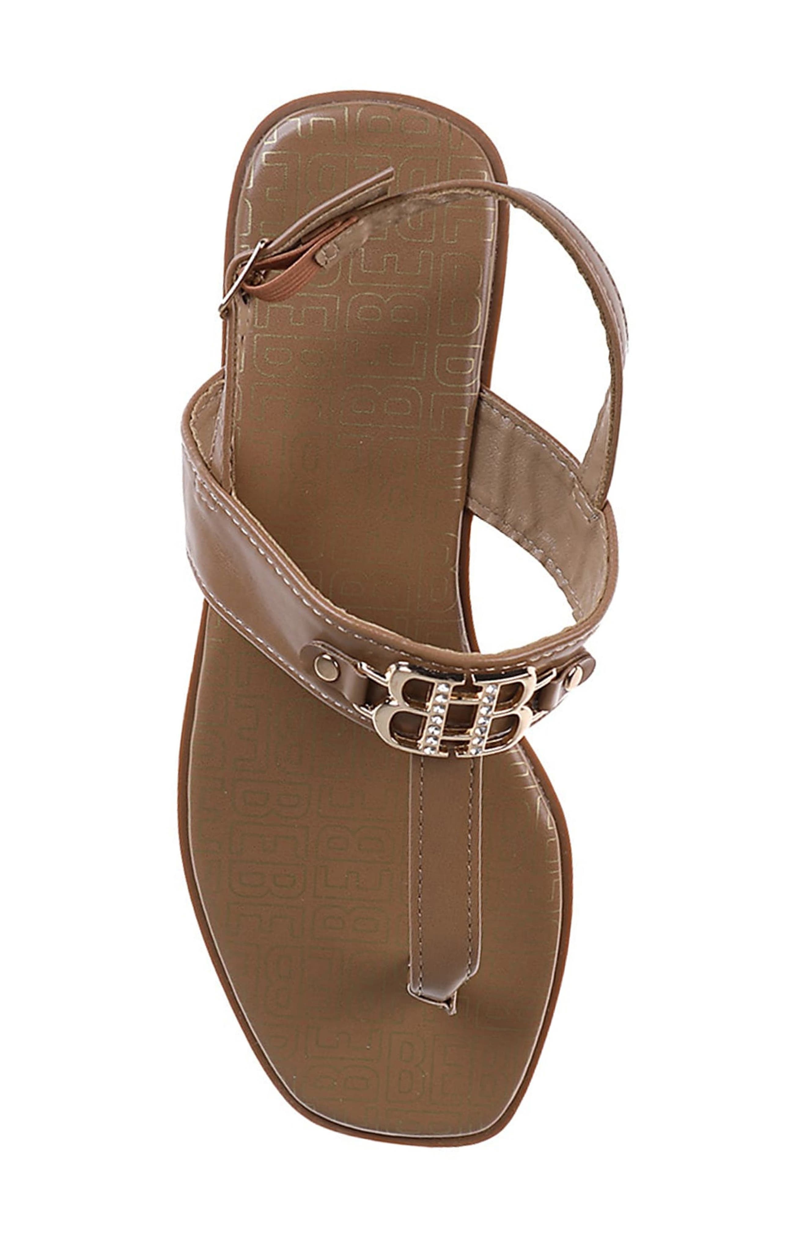 bebe Logo Toe Post Sandal, Alternate, color, Tan