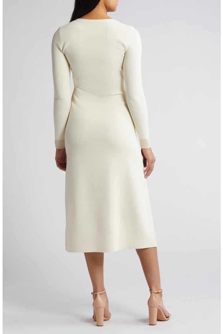 Button Detail Long Sleeve Midi Sweater Dress, Alternate, color, IVORY