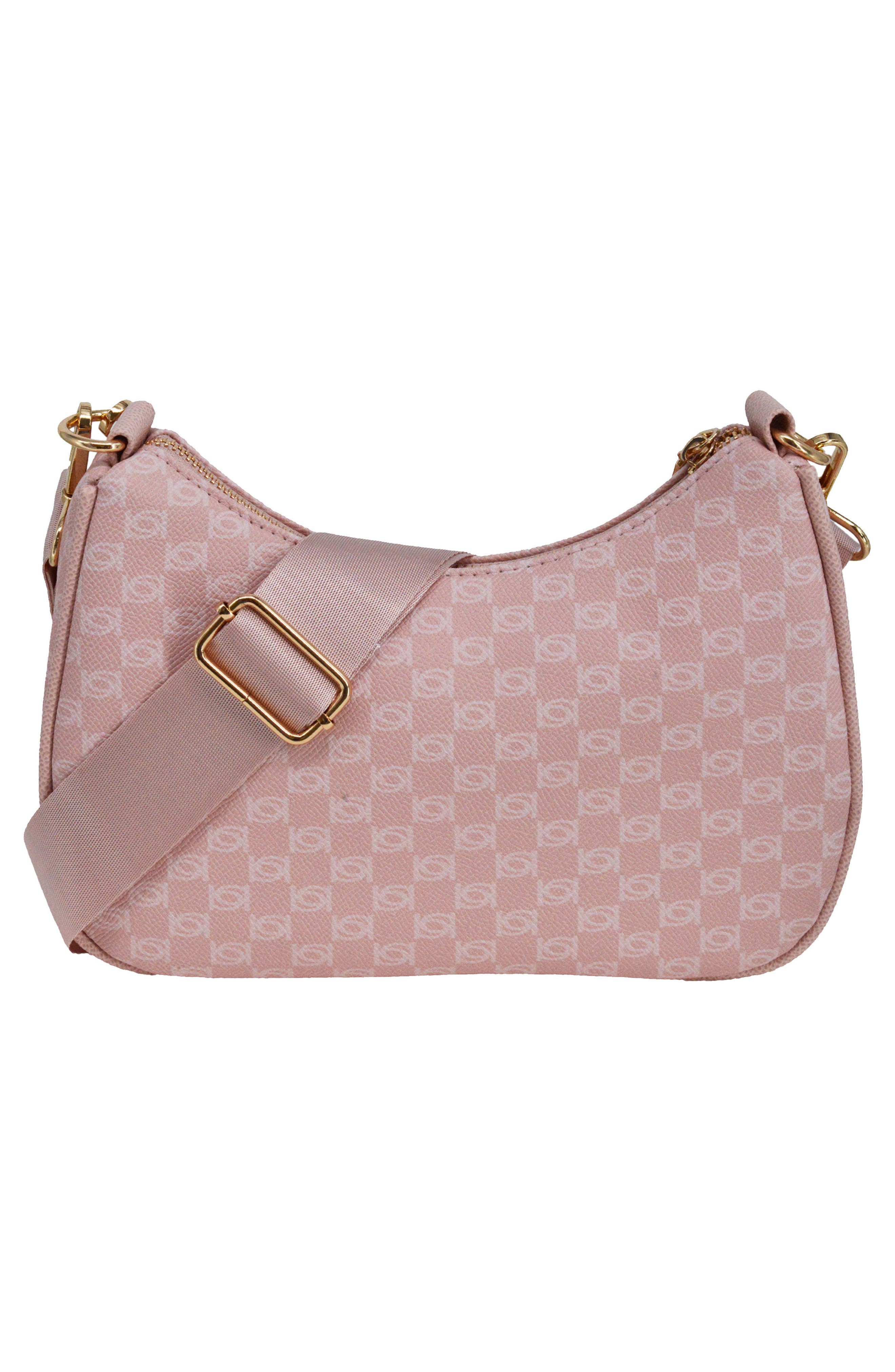 bebe Adela Monogram Crossbody Bag with Zip Pouch, Alternate, color, Powder Pink