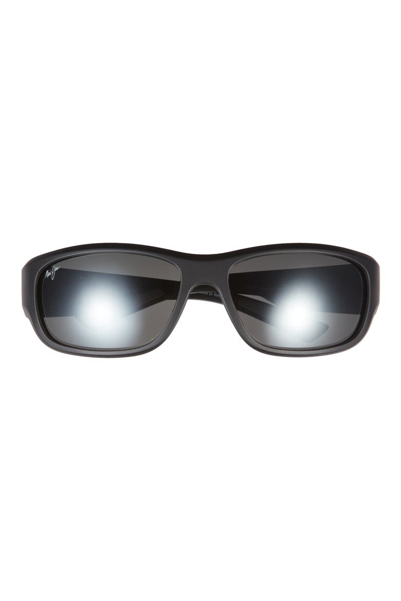 Mauklele 64mm PolarizedPlus2® Wraparound Rectangular Sunglasses, Main, color, BLACK