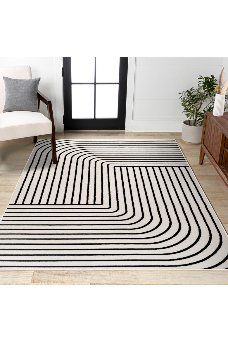 Odense High-Low Minimalist Angle Geometric Indoor/Outdoor Area Rug, Alternate, color, Black/White