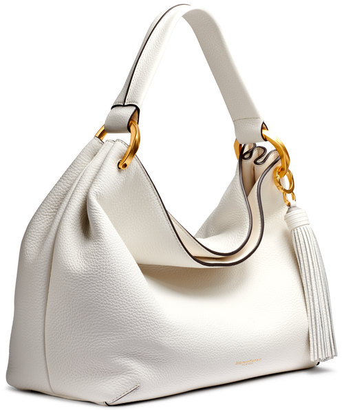 Donna Karan Glenwood Leather Shoulder With Tassel Detail In Brilliant White