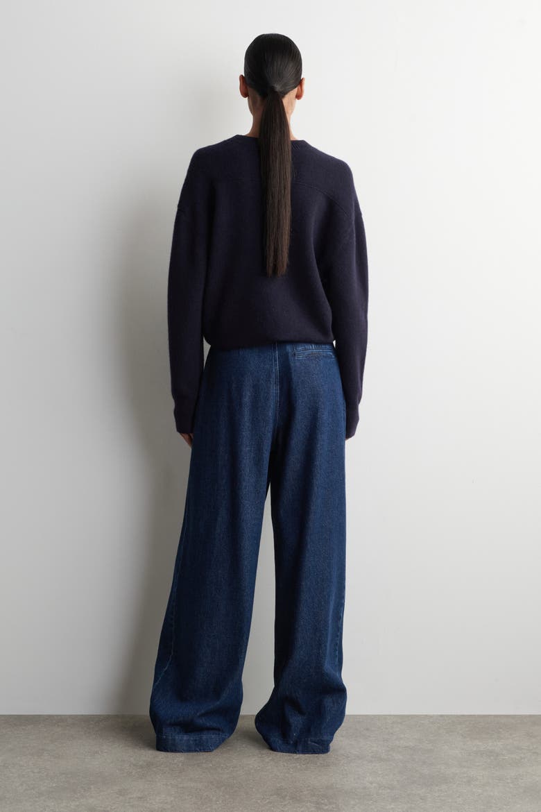 Pleated Wide Denim Pants, Alternate, color, DARK BLUE