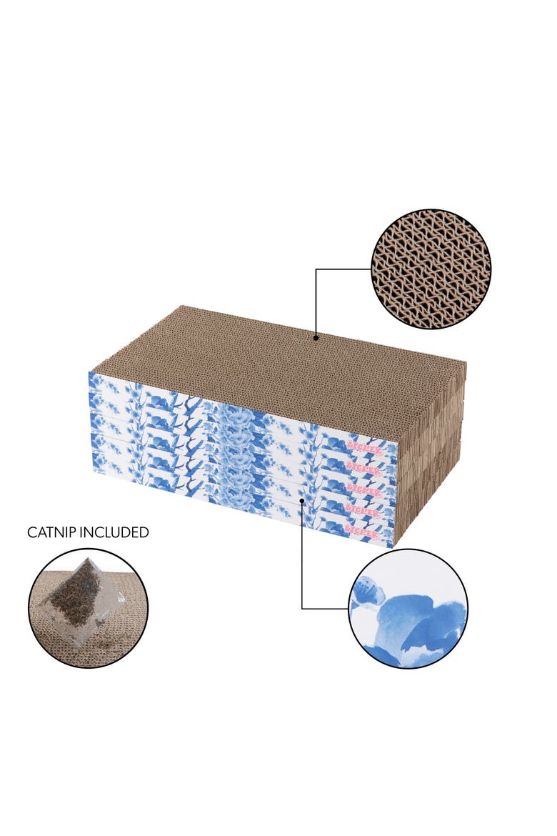 Naomi Modern Cardboard Reversible Cat Scratcher Pad in Box with Catnip, Alternate, color, Blue/White