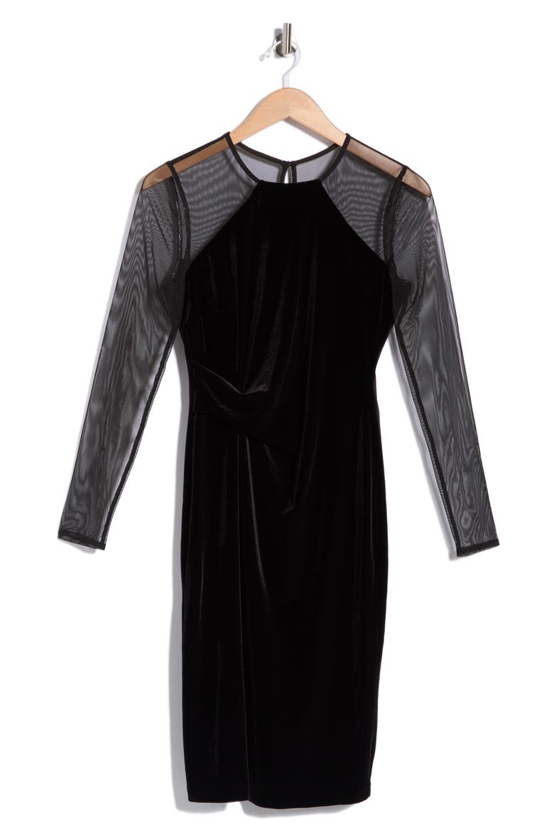 Velvet Long Sleeve Body-Con Dress, Alternate, color, BLACK
