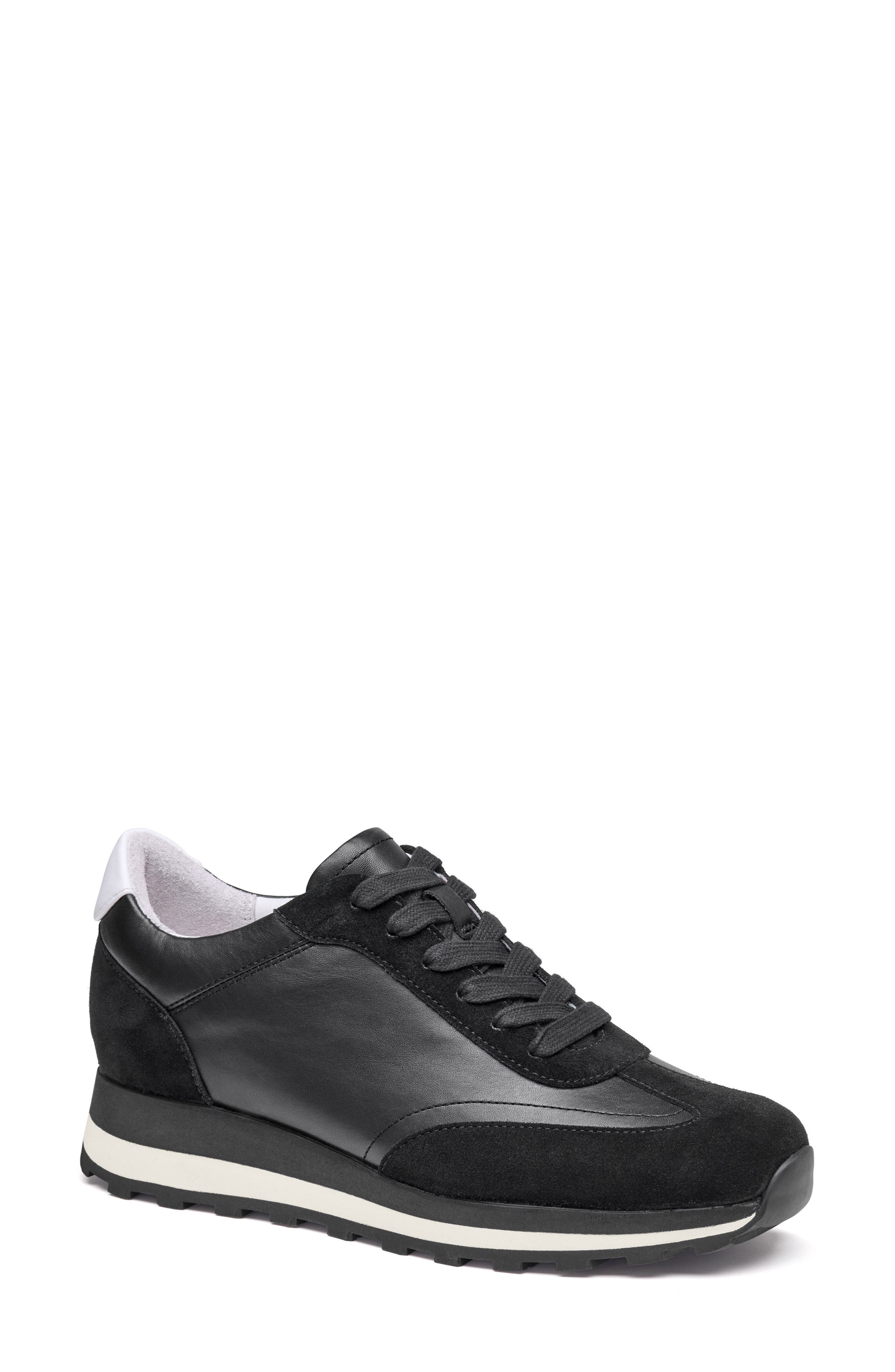 Piper T-Toe Sneaker, Main, color, BLACK NAPPA LEATHER/SUEDE