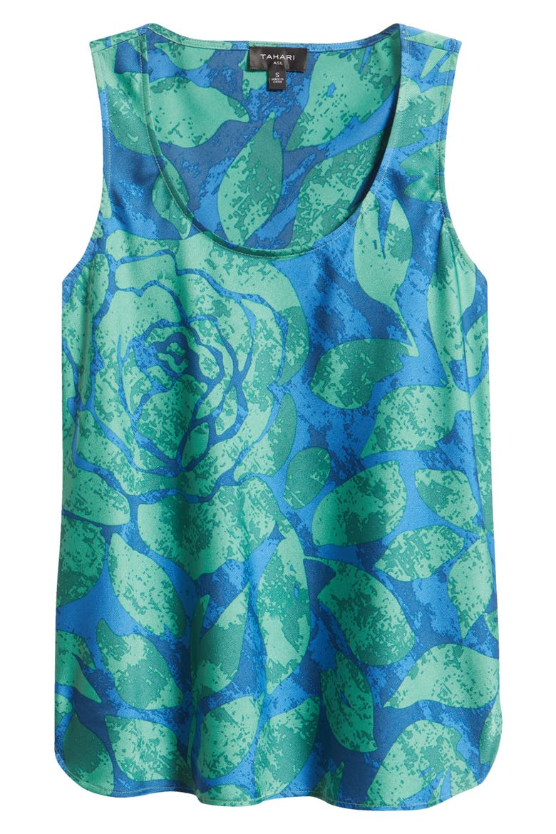 Print Hammered Satin Sleeveless Top, Alternate, color, GREEN BLUE