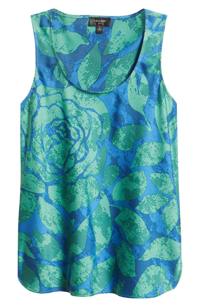 Tahari ASL Print Hammered Satin Sleeveless Top, Main, color, Green Blue