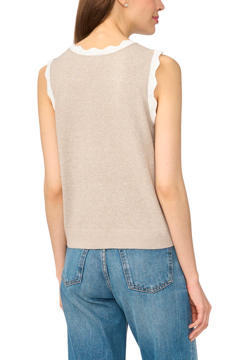 Scalloped Trim Sleeveless Sweater, Alternate, color, LIGHT HEATHER TAUPE