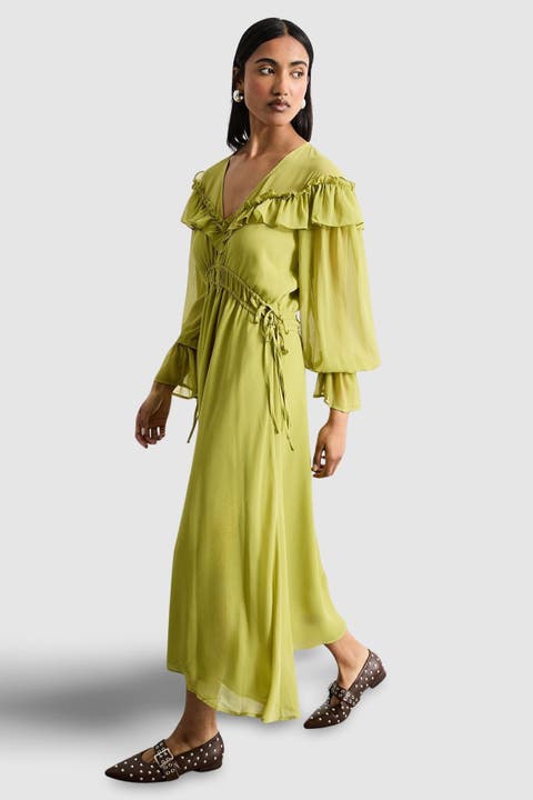 Ruffle Shoulder Detail Boho Maxi Dress