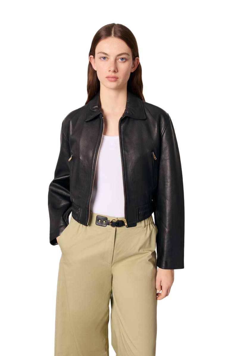 maje Leather jacket, Alternate, color, 