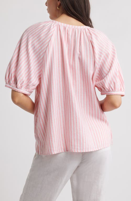 Caslonr Caslon(r) Stripe Linen Blend Puff Sleeve Top In Pink- White Brianne Stripe