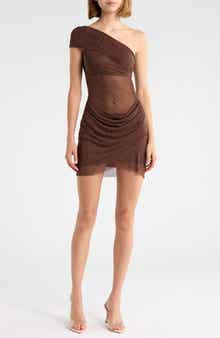 Adriessa Sheer One-Shoulder Long Sleeve Minidress
