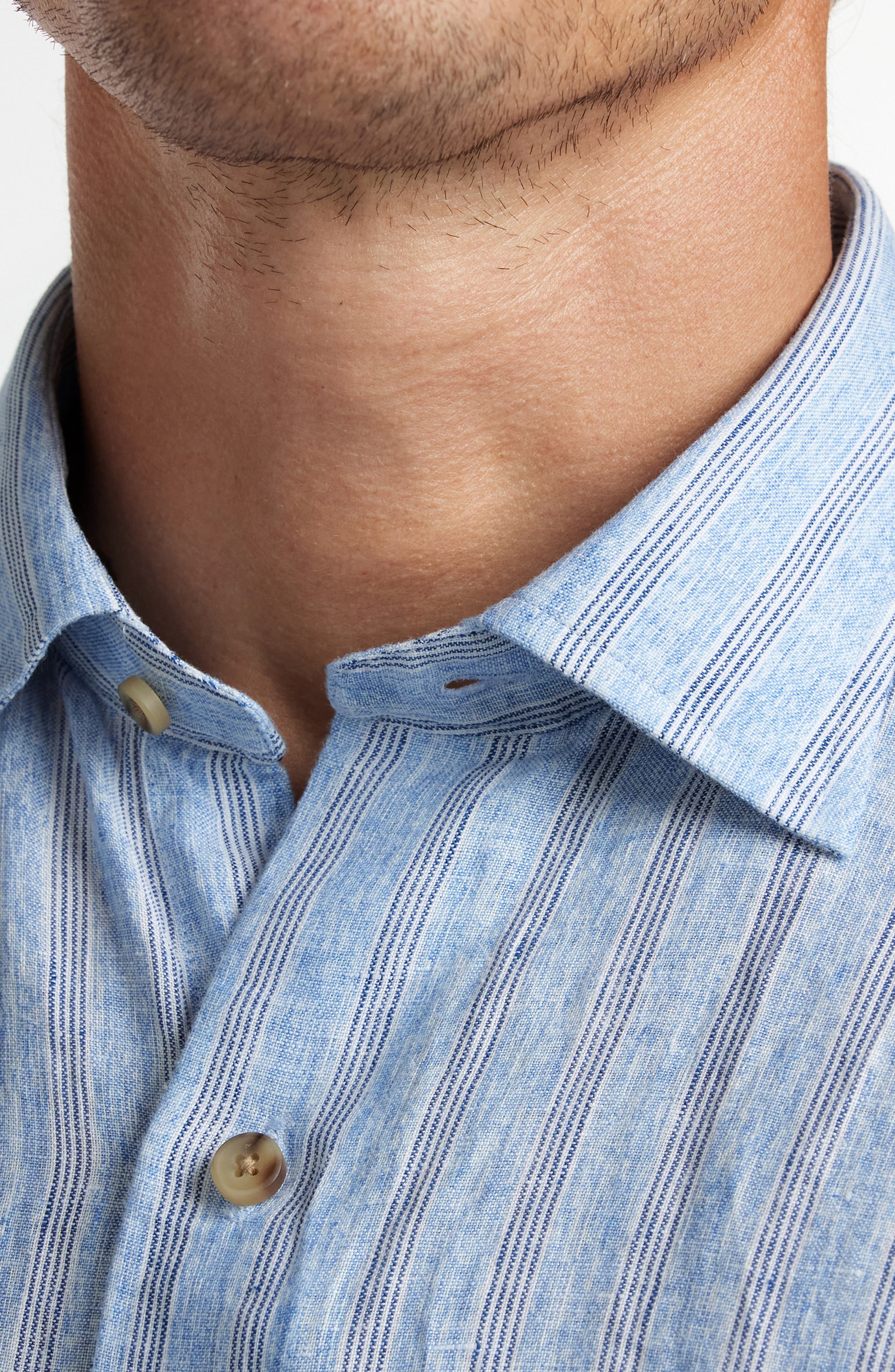 Stripe Linen Short Sleeve Button-Up Shirt - image 2