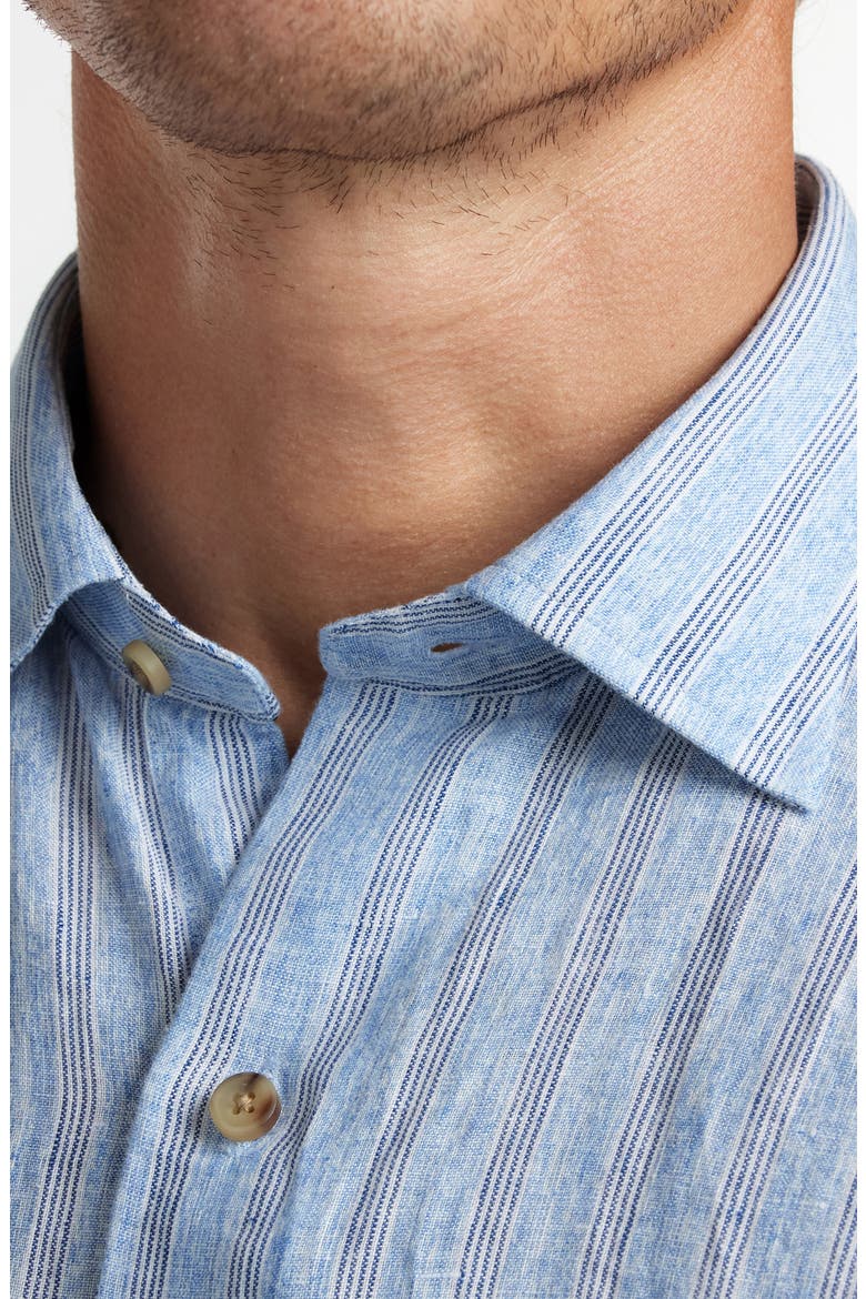 Stripe Linen Short Sleeve Button-Up Shirt, Alternate, color, BLUE