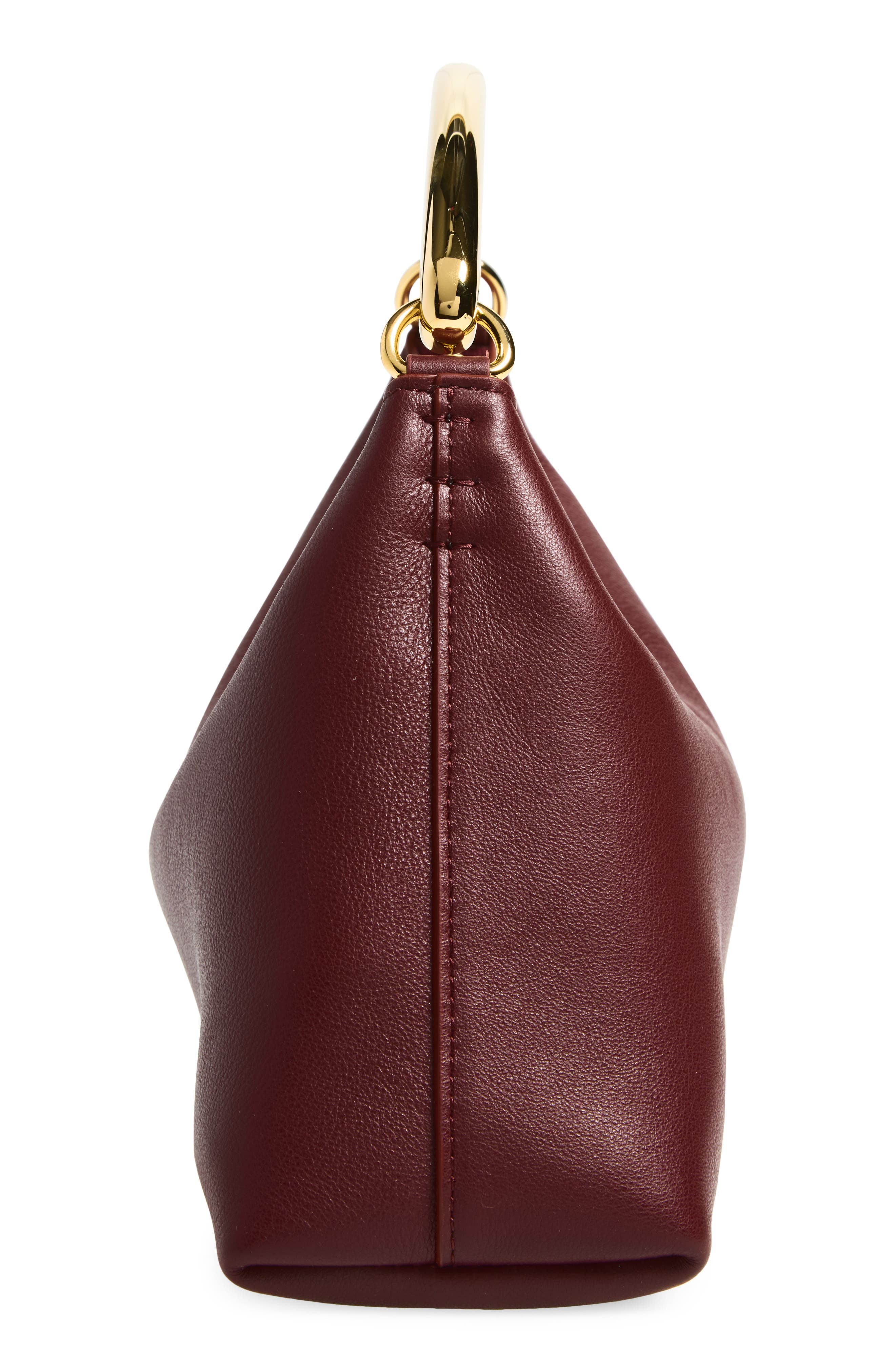 hea Metal Handle Leather Handbag, Alternate, color, CLARET