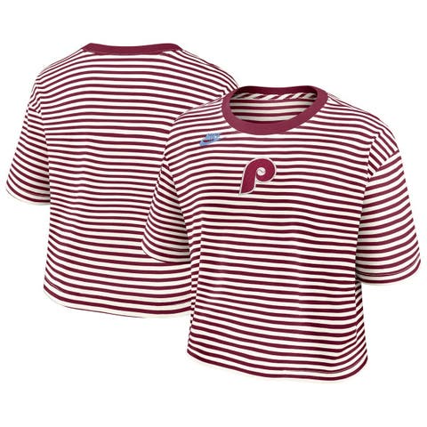 Women's Nike Burgundy/Cream Philadelphia Phillies Cooperstown Collection Striped Cropped T-Shirt