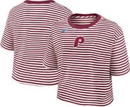 Nike Women's Nike Burgundy/Cream Philadelphia Phillies Cooperstown Collection Striped Cropped T-Shirt