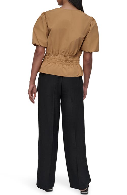 Dkny Shirred Puff Sleeve Peplum Top In Brown