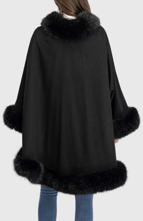 Lyla Grant Cashmere & Wool Blend Cape With Fur-free Fox (faux Fur) Trim In Black