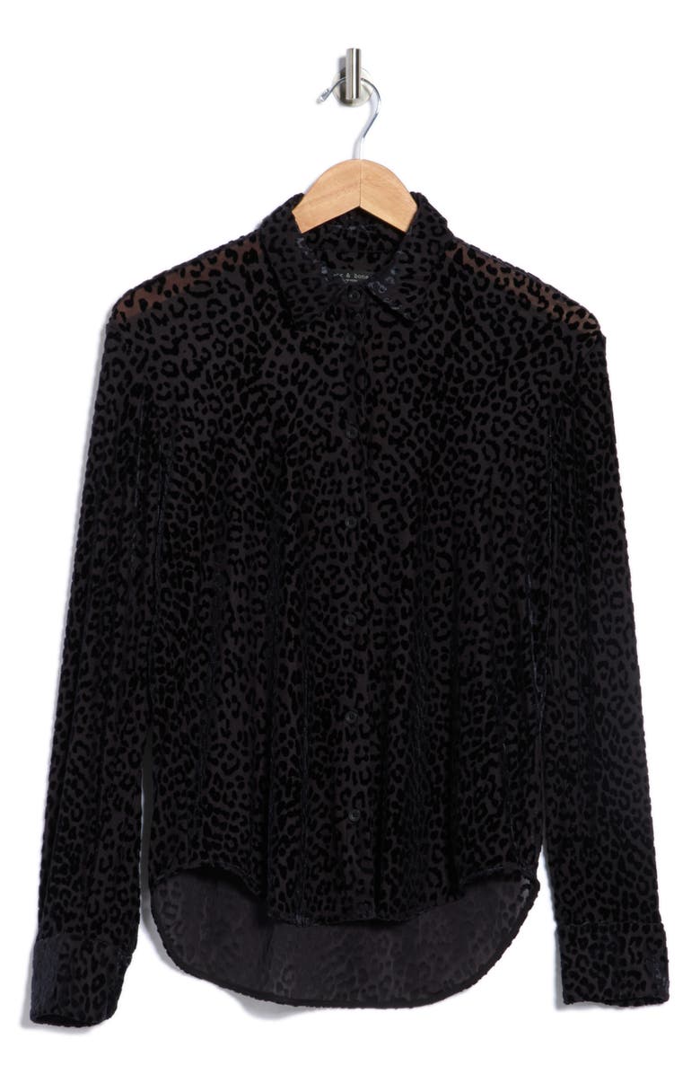 rag & bone Lima Burnout High-Low Button-Up Shirt, Alternate, color, Black