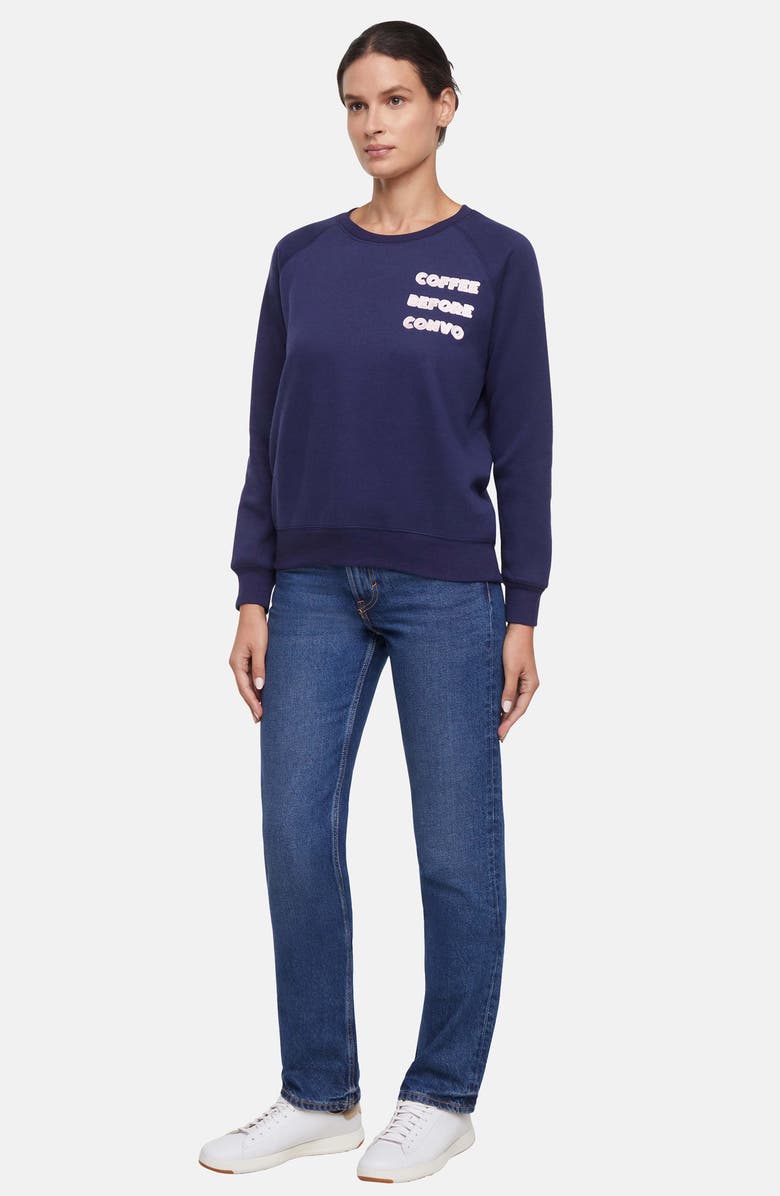Wildfox Coffee First Embroidered Sweatshirt, Alternate, color, Peacoat
