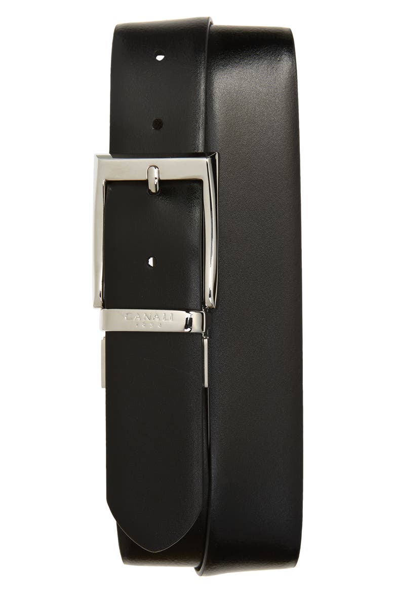 Reversible Calfskin Leather Belt, Alternate, color, BROWN