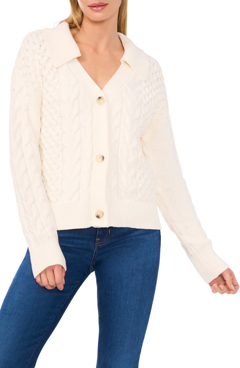 CeCe Cable Johnny Collar Cardigan Sweater, Main, color, 