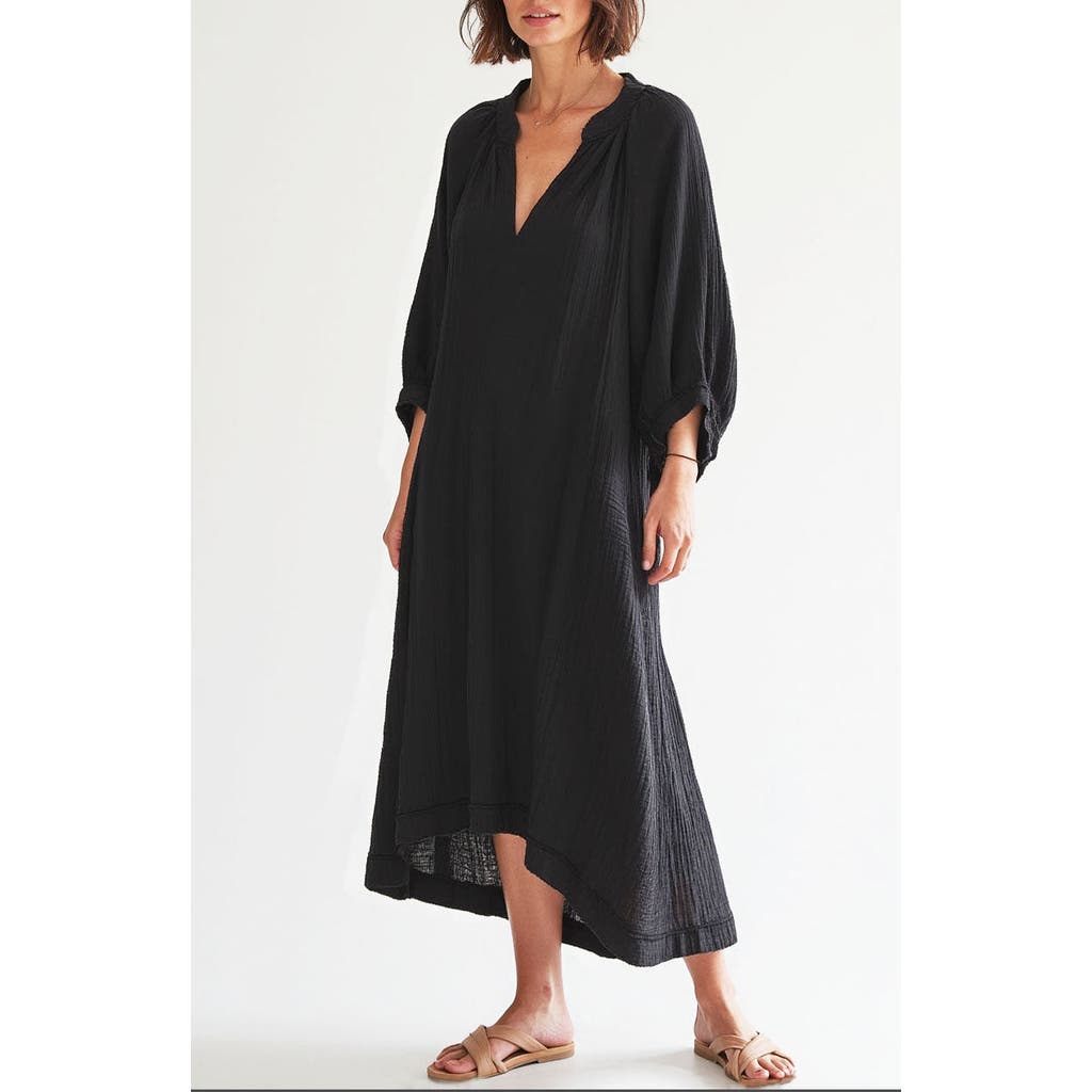 Ocean + Main Ocean+main Gauze Dress With Pockets In Black