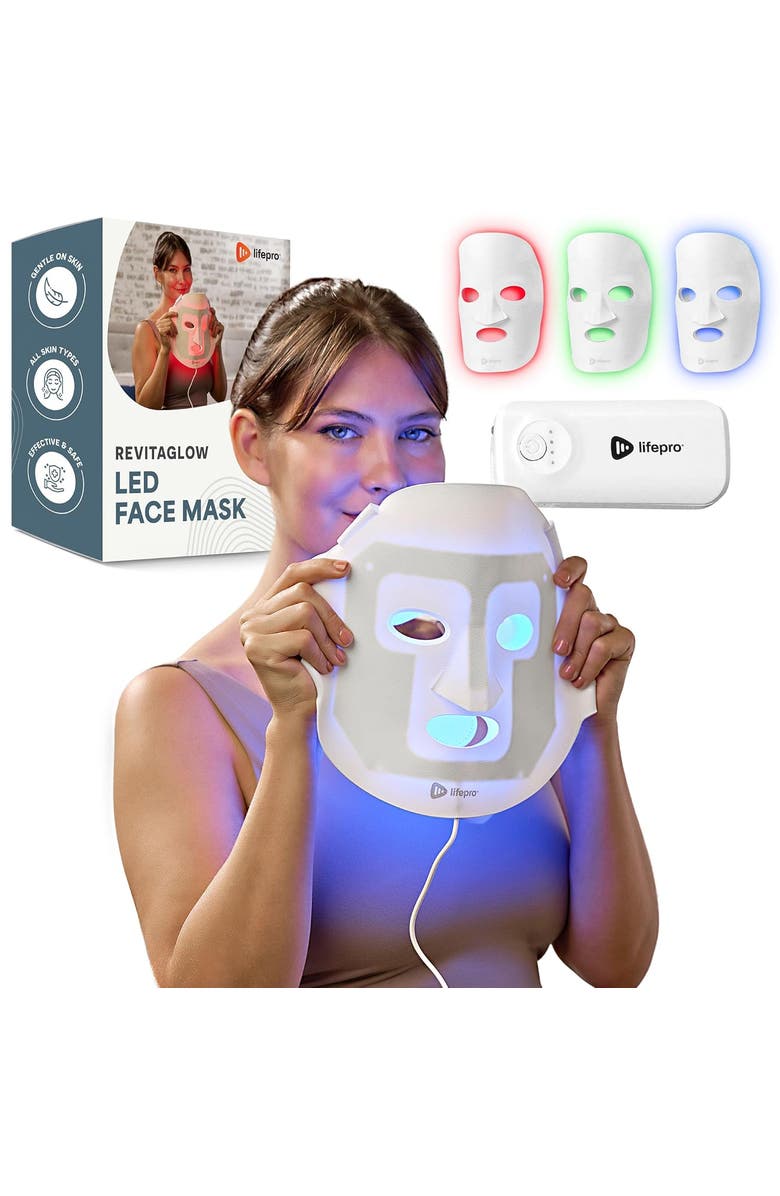 Lifepro Silicone LED Face Mask Redlight therapy with RBG light Portable LED mask, Main, color, White