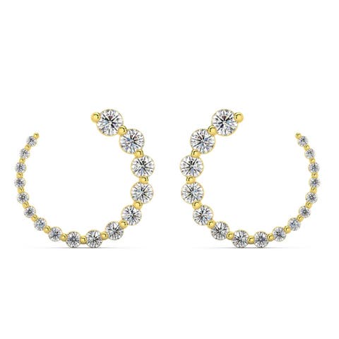 1 1/2Ct Graduated Diamond Circle Earrings 14k Gold Journey Studs Lab Grown