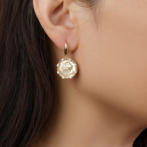 Lionheart 14k Gold Leo Diamond Bead Zodiac Dangle Earrings In Brown