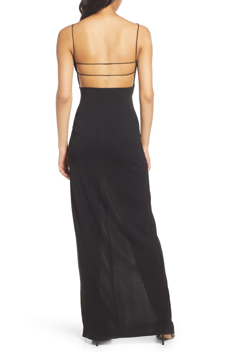 Surplice Open Back Tulip Hem Gown, Alternate, color, BLACK