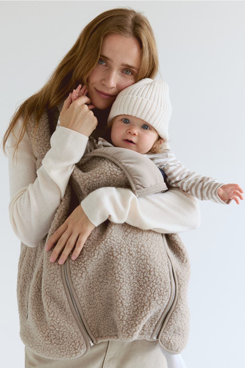 Mama Before & After Babywearing Teddy Fleece Vest, Main, color, Beige