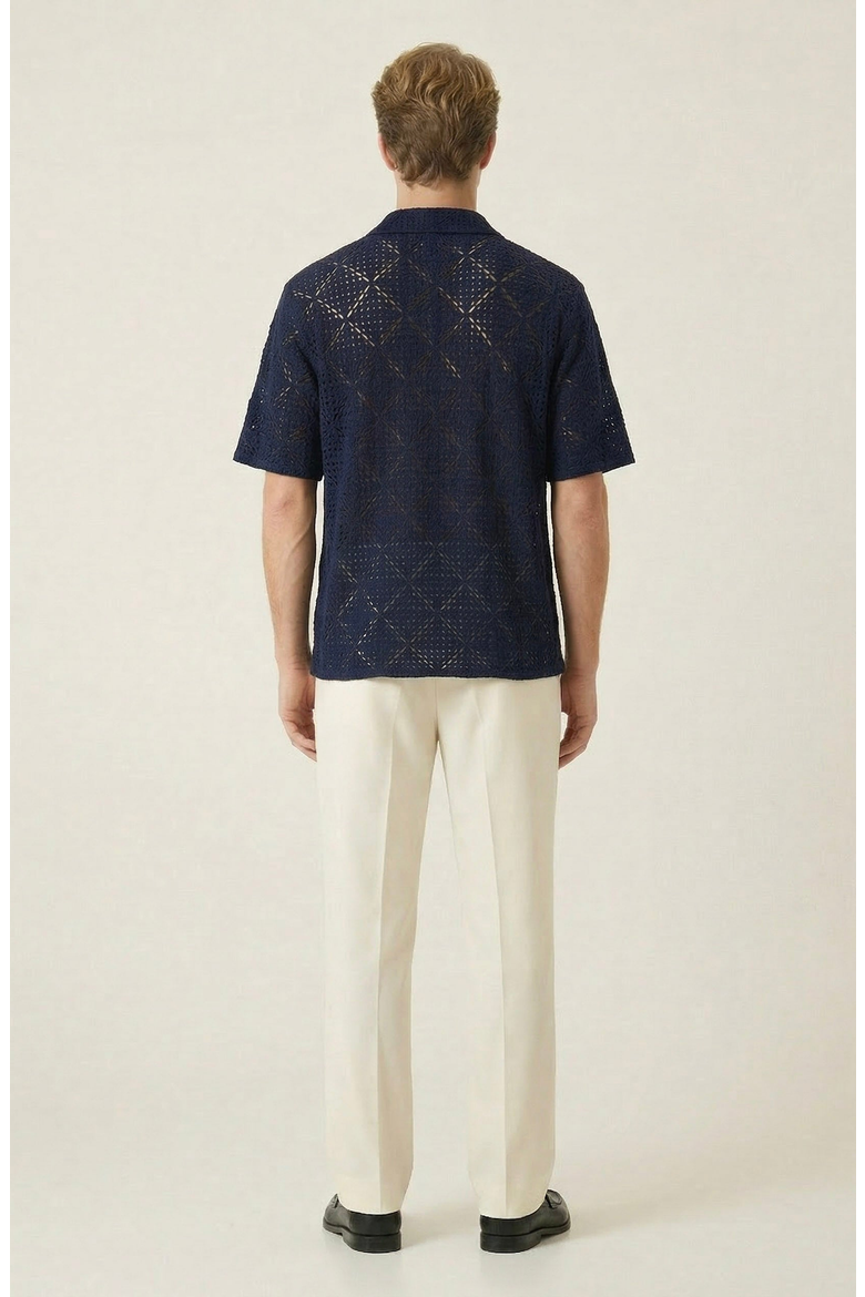 Open Knit Short Sleeve Shirt, Alternate, color, Navy Blue