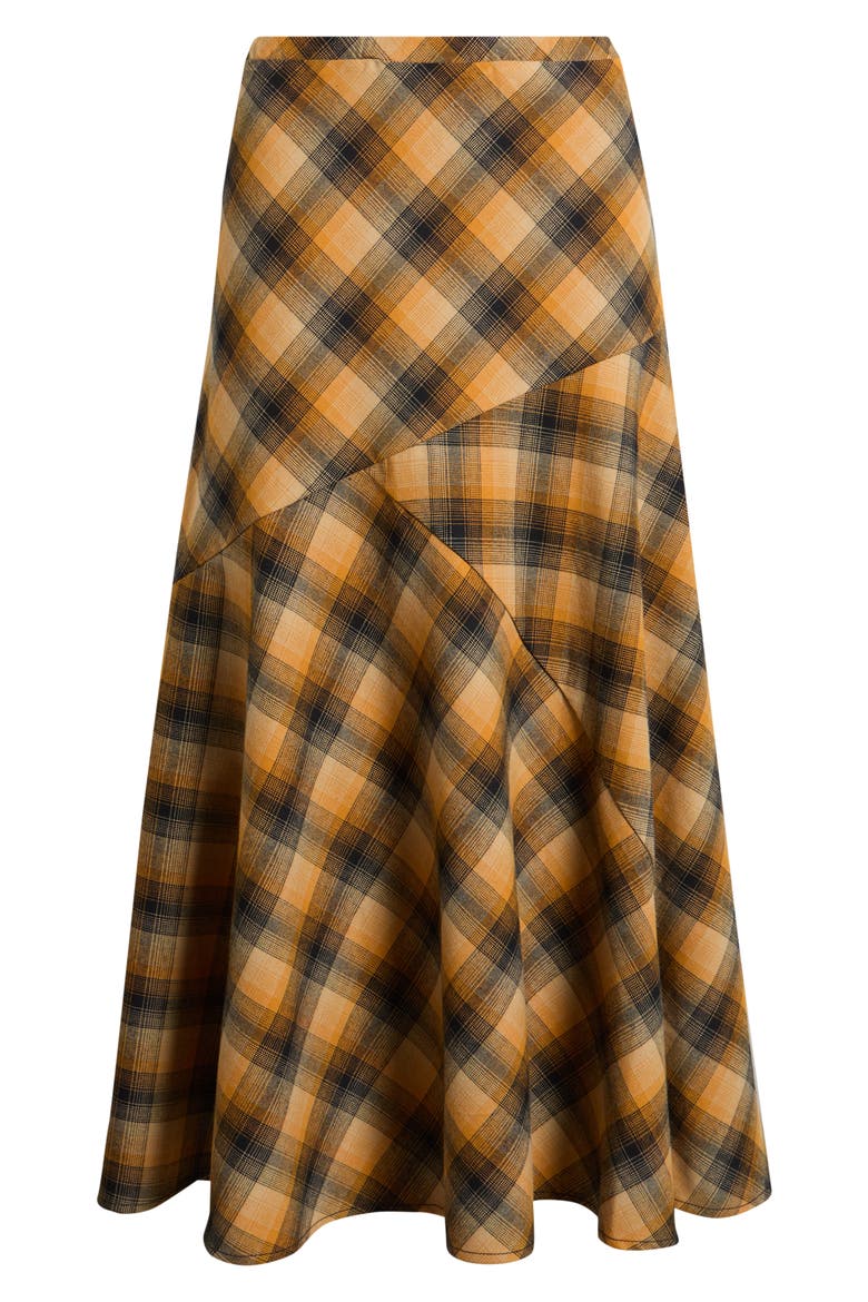 Plaid A-Line Midi Skirt, Alternate, color, AMBER