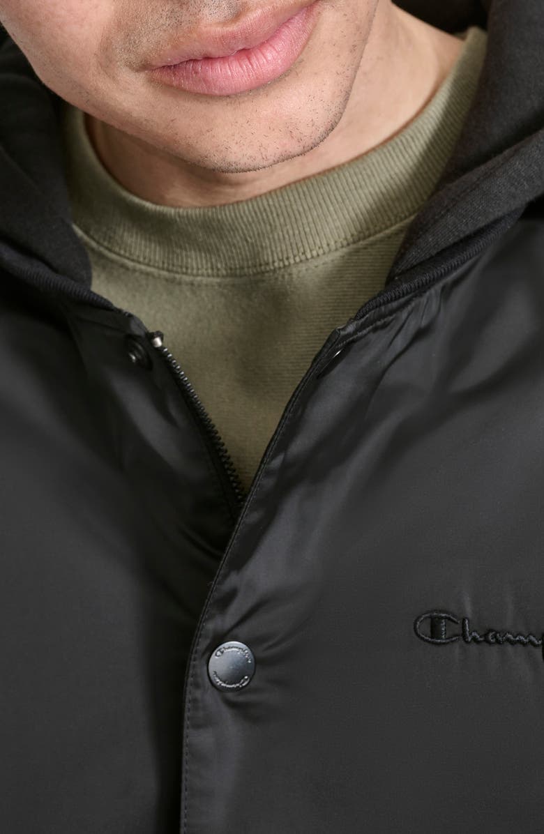 Champion Water Resistant Hooded Bomber Jacket, Alternate, color, Black