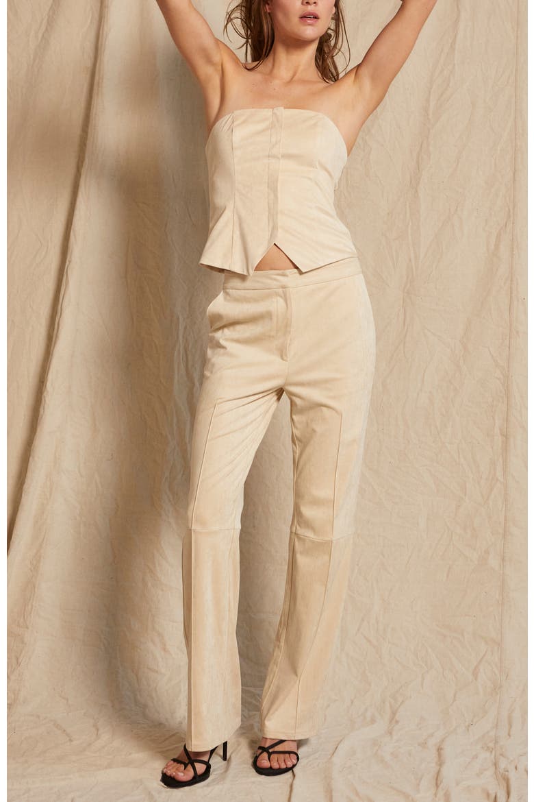 Faux Suede Flared Pants, Alternate, color, Light Beige