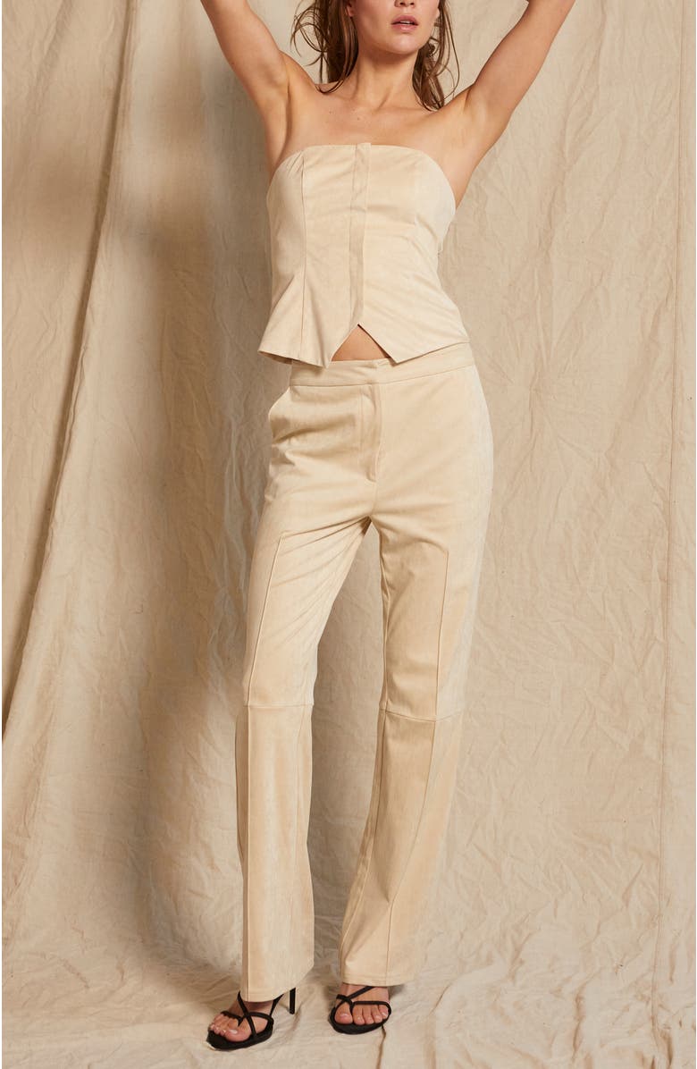 CRESCENT Faux Suede Flared Pants, Alternate, color, Light Beige