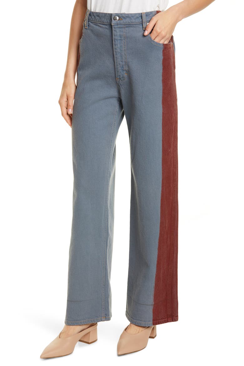 Side Stripe Wide Leg Jeans, Alternate, color, GREY RED TIP