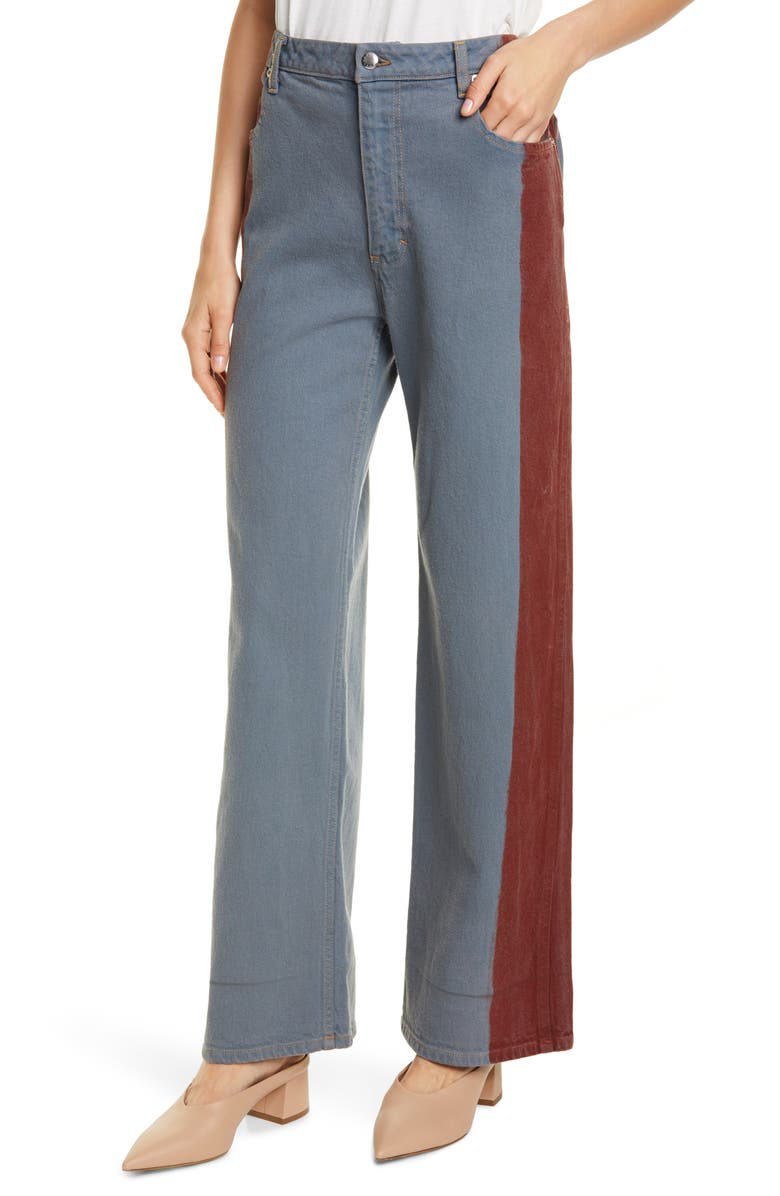 Eckhaus Latta Side Stripe Wide Leg Jeans, Alternate, color, 