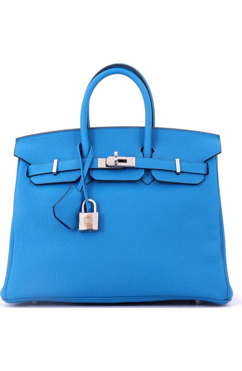 Pre-Owned Hermes Birkin Handbag Blue Togo with Palladium Hardware 25, Main, color, Bleu Zanzibar