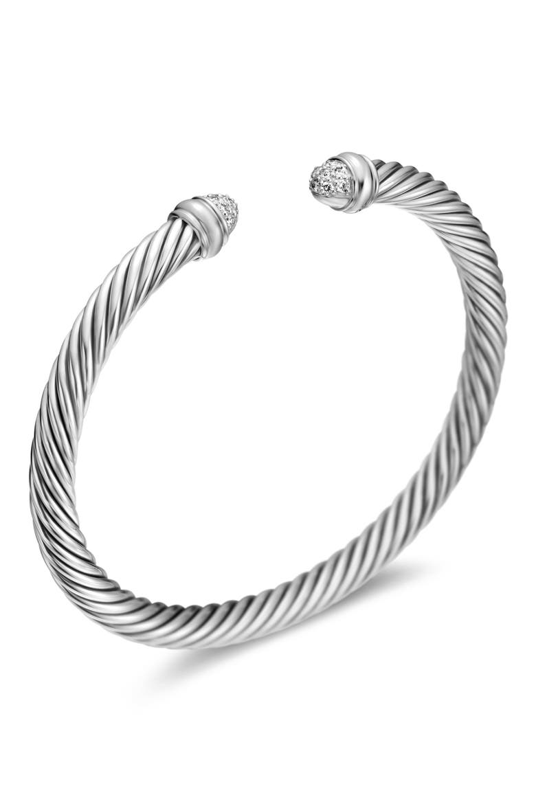 Classic Cable Bracelet in Sterling Silver with Pavé Diamond Domes, 5mm, Alternate, color, DIAMOND