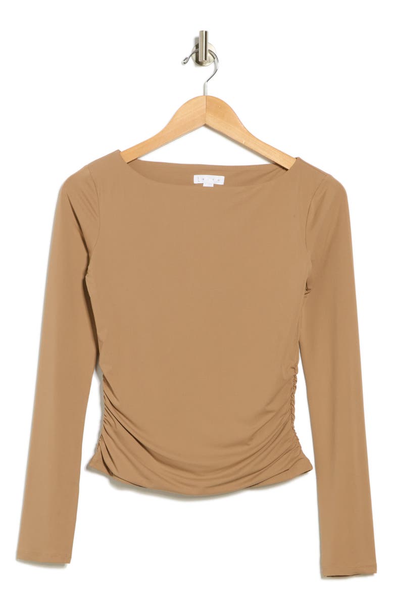 Leith Boat Neck Long Sleeve Ruched Top, Alternate, color, Tan Portabella