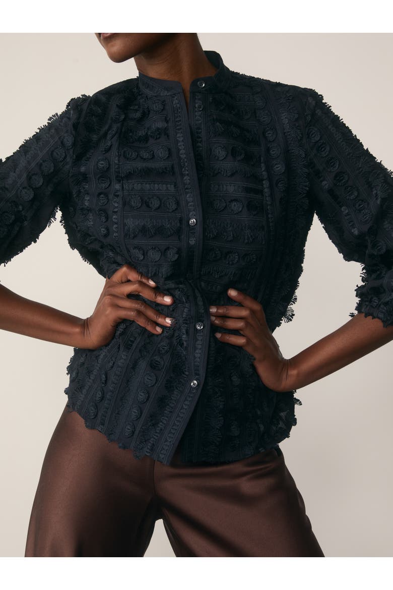 Nola Mandarin Collar Blouse, Alternate, color, Navy