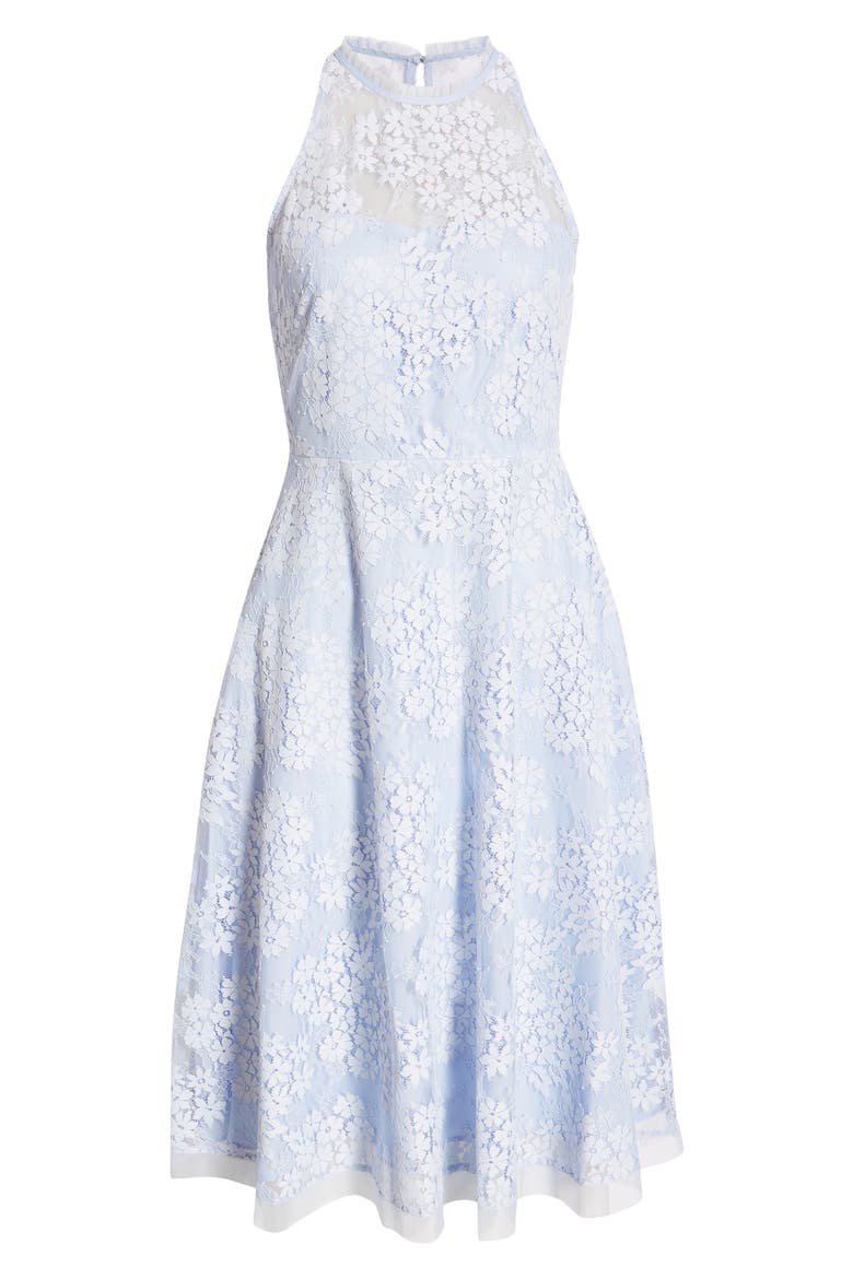 Halter Neck Lace Midi Dress, Alternate, color, BLUE