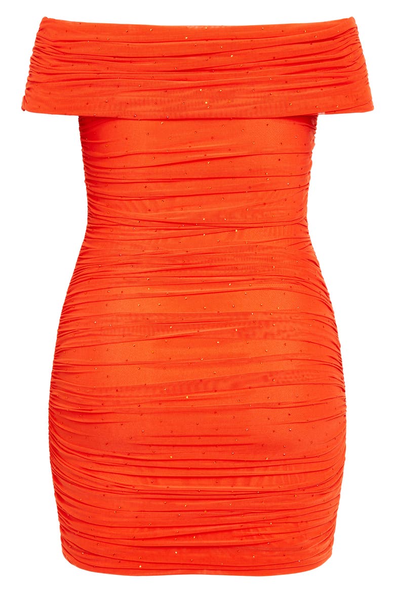 Kayla Diamante Off the Shoulder Body-Con Minidress, Alternate, color, ORANGE